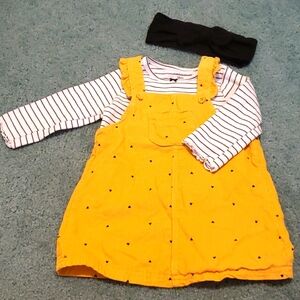 Baby girls corduroy dress, coordinating shirt and headband